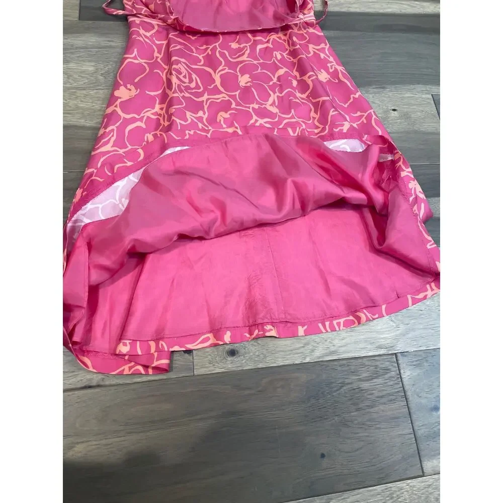 Ann Taylor Dress Silk Pink Coral Floral Size 8